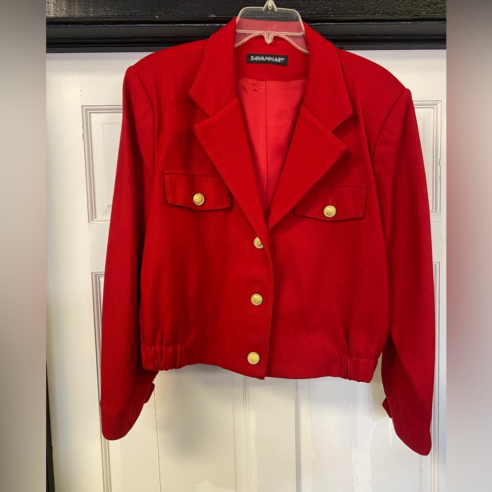 Savannah Brand Vintage Red Cropped Blazer with Gold Buttons Size 14